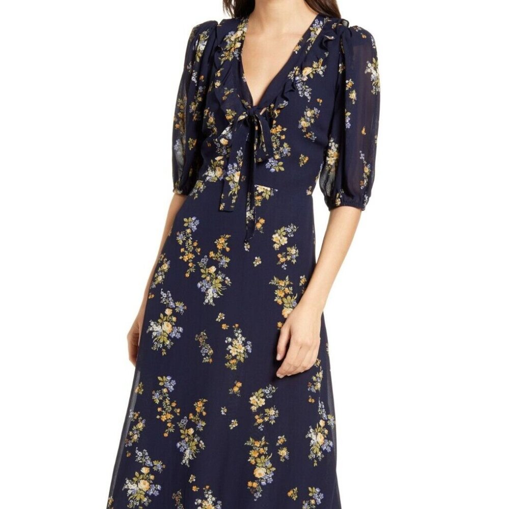 NEW Reformation Brook Vittoria floral print tie neck midi dress